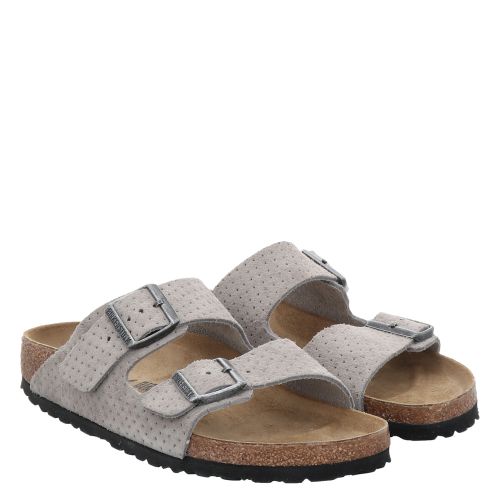 Birkenstock Arizona Vl Dotted Veloursleder Pantolette in grau fur Herren