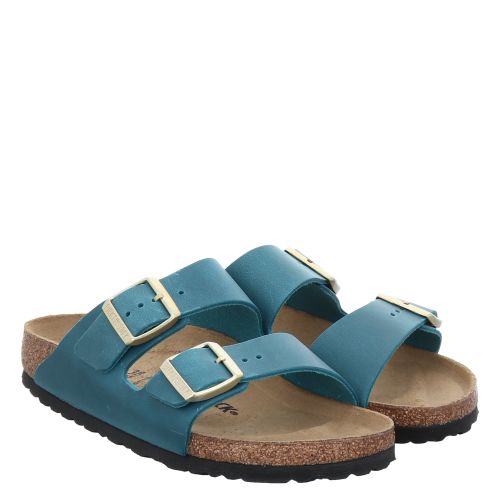 Birkenstock Arizona Leoi Schmal Glattleder Pantolette in blau fur Damen